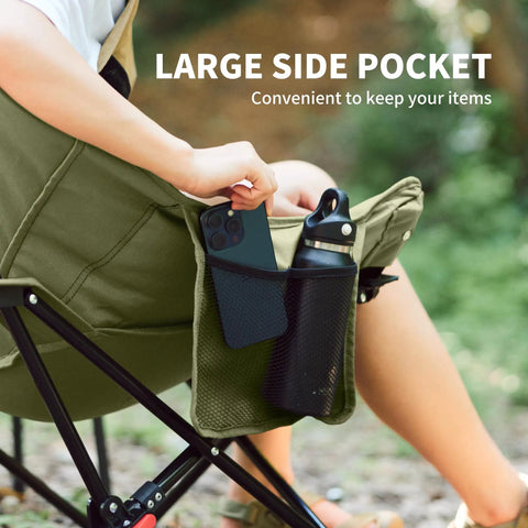 Oversized Padded Camping Chair With 27.6 Inch Wide Seat Your Go To Two Position Adjustable Folding Camp Chair side pocket detail