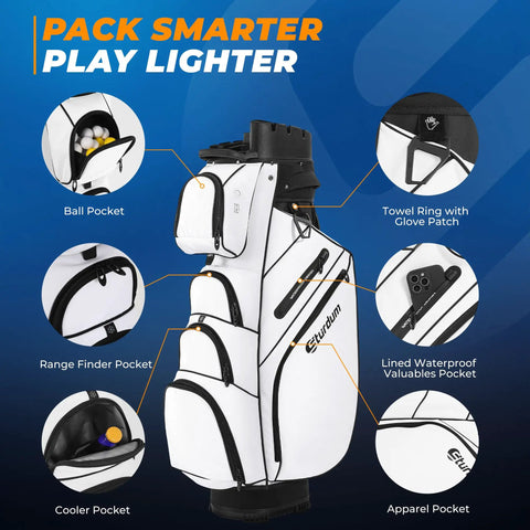TLock Golf Cart Bag With 14 Way Organizer Full Length Divider Top Rigid Inner Shell No Clatter Cart Bag With labeled pockets