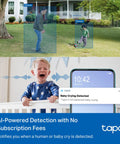1080p Indoor Outdoor Security Camera With Motion And Person Detection, Baby Cry Alerts, Color Night Vision, IP65 Weatherproof, Local SD Or Cloud Storage, Works With Alexa And Google Home detecting people outside and baby crying indoors.