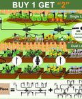 Smart Outdoor Drip Irrigation System With Quick Connect Tubing And Adjustable Sprinkler Heads For One Half Inch And One Quarter Inch Lines Ideal For Greenhouse Raised Beds Lawns And Potted Plants illustration showing setup
