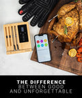 4 Probe WiFi Smart Meat Thermometer With Guided Cook System And Real Time Alerts Long Range For Backyard BBQs shown with cooked chicken
