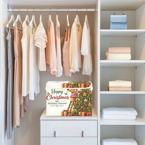 Foldable Storage Bin With Lid Handles Clutter Slayer Game Changer For Bedroom Organization, 16.5x12.6x11.8 in festive design.