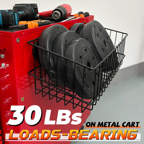Heavy Duty Magnetic Wire Baskets Set Must Have Large Capacity Metal Shelf Organizer For Garage 30 lbs load on metal cart