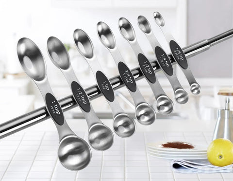 Magnetic Measuring Cups And Spoons Set With Heavy Duty Stainless Steel N45 Magnets BPA Free Fits In Spice Jars For Quick Bake Sessions