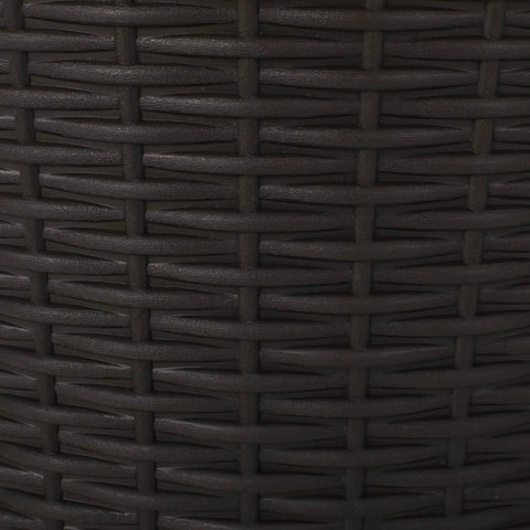 Close-up of Wallice Outdoor Patio Table Dark Brown Built To Last With Weather Resistant Polypropylene Resin woven texture.