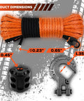 Heavy Duty Synthetic Winch Rope Kit 1/4 Inch By 50 Ft With 10000 Lbs Break Strength Includes Protective Sleeve Forged Hook Rubber Stopper And Safety Pull Strap For Off-Road 4x4 ATV UTV Orange with dimensions