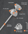 Diagram of 2-In-1 Internal Pipe Cutter For 1.5 In And 2 In PVC Pipes, Aluminum Alloy Construction, showing components labeled.