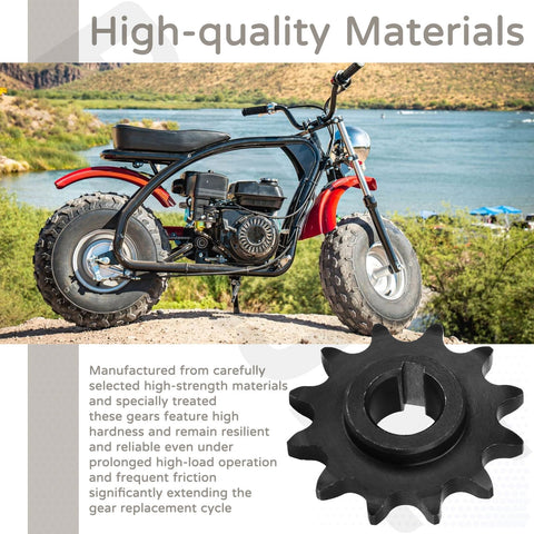 Twelve Tooth Five Eighth Inch Bore C Type Jackshaft Sprocket For Forty, Forty One And Four Twenty Chain, displayed with off-road bike