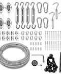 All In One Shade Sail Hardware Kit With 65.5 Ft 1 Eighth Inch Wire Rope For Triangle And Rectangle Sun Shade Sails Outdoor Install Includes Turnbuckles Cables Eyelets Hooks Clamps Sleeves Anchors 123 Pieces