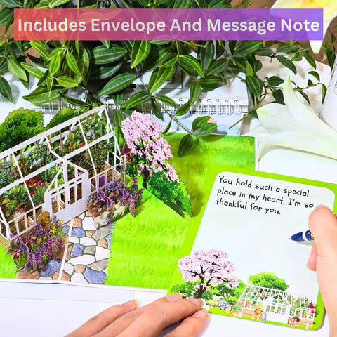 Sweet Pop Up Mothers Day Card 3D Greenhouse Design For Mom Wife Daughter Sister Grandma With Envelope And Message Note 6x8 Inches Gift For Women Birthday Card