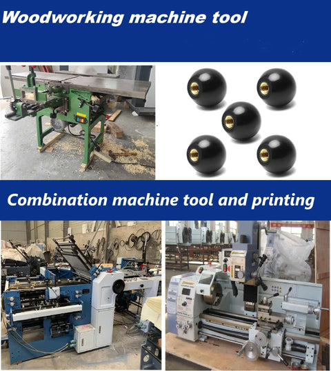 Five Pack Three Eighths Inch Sixteen Thread Ball Knobs Set With One And Three Eighths Inch Diameter on woodworking and printing machinery