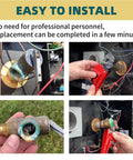 3/4-inch T&P pressure relief valve with extended probe, red-handled brass body shown installed on a hot-water heater.