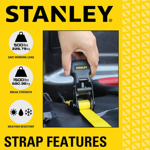 1 Inch By 10 Foot Ratchet Tie Down Straps Set With Padded Ergonomic Handle Black And Yellow 500 Lbs Safe Working Load