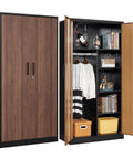 72 Inch Steel Locker Cabinet With Locking Doors For Office Home School Gym Hotel And More Wood Grain Finish Boss Level Heavy Duty Metal Storage Cabinet 72 x 36 x 18 Inches Moisture Proof Rust Resistant