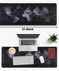 World Map Themed Go To Gaming Mouse Pad For Desk And Keyboard, Large 31.5 Inch By 11.8 Inch, Non Slip Base, top view showing setup