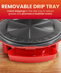 Cool 11 Inch Quesadilla Maker With Easy Slice Design showing removable drip tray for catching grease, perfect for snacks.