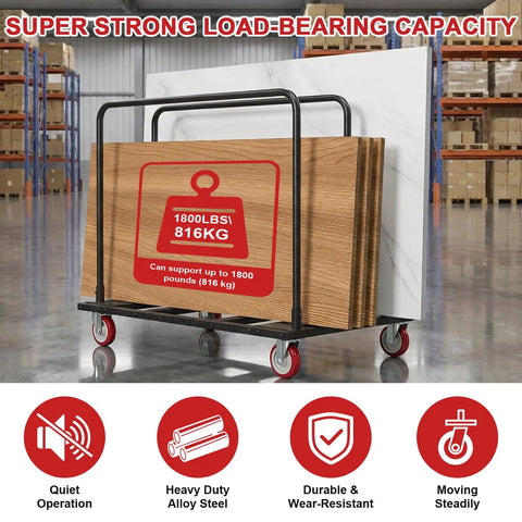 Heavy Duty Folding Table Cart And Drywall Dolly, 1800 Lb Capacity, Moves 10 Tables At Once, Beastly Mobile Utility Cart For Boxes, Wood, Stone, Plywood And More For Job Sites And Workshops, loaded with plywood