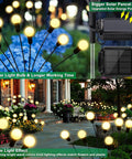 Upgraded Solar Firefly Lights 4 Pack Outdoor Waterproof 8 LED Starburst Swaying Lights illuminating a garden walkway