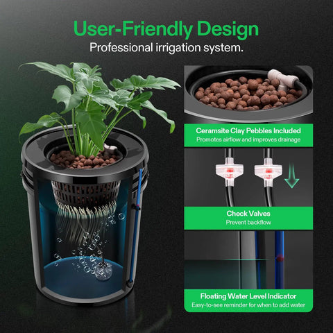 Deep Water Culture Hydroponics System With Top Drip Kit For Four Buckets 5 Gallon DWC Grow Kit showing plant growth setup