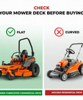 Check mower deck; flat fabricated commercial vs. curved residential for Chute Blocker For Zero Turn Mowers With Grass Flap.