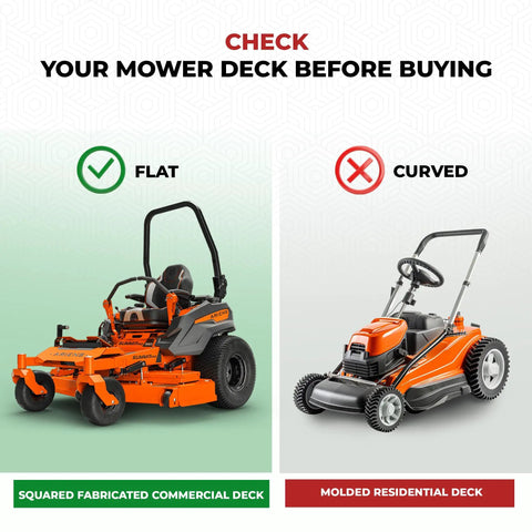 Check mower deck; flat fabricated commercial vs. curved residential for Chute Blocker For Zero Turn Mowers With Grass Flap.