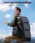 Man using Solix C200X Portable Power Station With 60W Solar Panel 230Wh LiFePO4 Battery for outdoor adventure