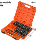 Dual Profile Impact Socket Set With Deep Well And Shallow Sockets 3 By 8 Inch Drive 44 Piece SAE And Metric Kit in orange case