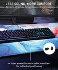 Badass Wired Gaming Keyboard Featuring Rock Solid Aluminum Chassis And Ultra Smooth Mx2A Brown Switches For Next Level Action and RGB backlighting on desk.