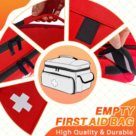 Red First Aid Bag Kit 12 By 9 By 7 Inches Grab And Go Portable Medical Emergency Organizer Rugged Nylon Storage Case