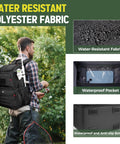 Man carrying Fishing Backpack With Built In Cooler Water Resistant Tackle Bag with rod holders in outdoor setting