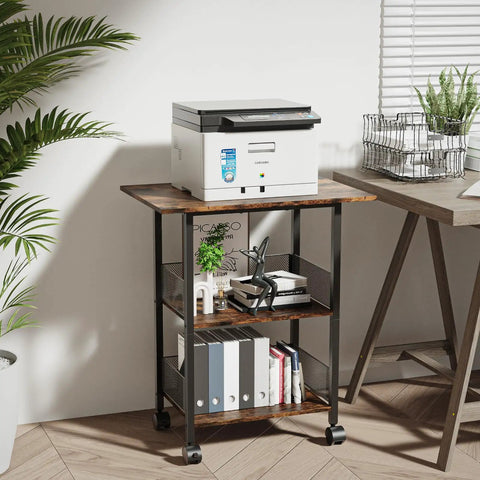 Heavy Duty 3 Tier Printer Stand On Rolling Casters With Deep Storage Shelves For Home Office Fax Machine Scanner Copier Table Smooth Roll Out Built Tough Pro Setup