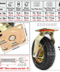 Heavy Duty Rubber Wheel Casters Set Of Four Dead Silent Shock Absorbing Roll Braked Swivel Or Locked Fixed Options Carry 440 Pounds Each Industrial Grade Tires, detailed size chart and specs