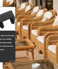 Four Pack Outdoor Furniture Clips For Woven Sectionals, Black Adjustable Sofa Connectors beside wicker chairs