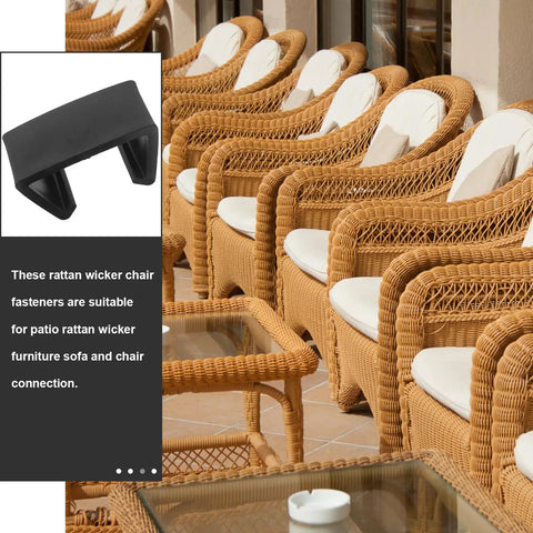 Four Pack Outdoor Furniture Clips For Woven Sectionals, Black Adjustable Sofa Connectors beside wicker chairs