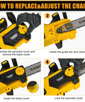 Steps to replace and adjust chain on 16 Inch Brushless Cordless Chainsaw Compatible With 40V Max Battery