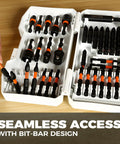 Open case showing 68 Piece Impact Screwdriver Bit Set Beast Pro Grade Black Oxide Coated Bits with hex, Torx, PH, and PZ bits.