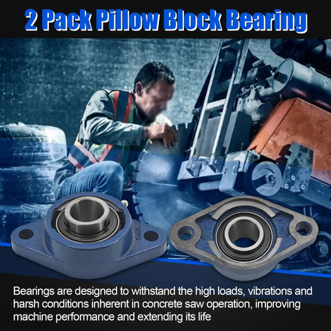 2 Pack Pillow Block Bearing Set 543045052 with worker using concrete saw in background