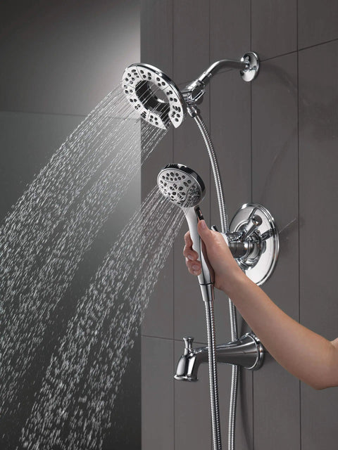 Linden 17 Series Dual Function Tub And Shower Trim Kit With In2ition 4 Spray 2 In 1 Dual Handheld Shower Head And Hose Chrome Finish