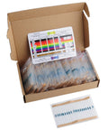 Open box of 1460-Piece 1/4W 73-Value 1% Metal Film Resistor Kit For Arduino Projects with color code chart.