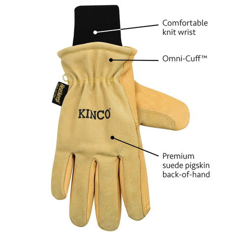 Lined Heavy Duty Premium Grain And Suede Pigskin Driver Gloves With Knit Wrist Medium Size 901 M shown with knit cuff and suede back.
