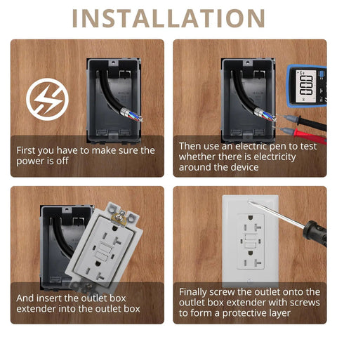 Installation steps for Two Gang Non Metallic Electrical Outlet Box Extender ETL Listed White Receptacle And Switch Box Extender Fire Rated For Two Hours Includes Mounting Screws 1 Pack