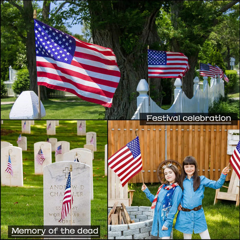 50 Pack USA Stick Flags 12 By 18 Inch Small Flags With Wooden Poles For Yard Garden and Memorial Day Celebrations