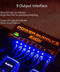 Built In 4400mAh Battery Gig Ready Pedalboard Power Supply With Eight 9V 12V 18V Outputs And 5V 1A USB Port, LED lights on