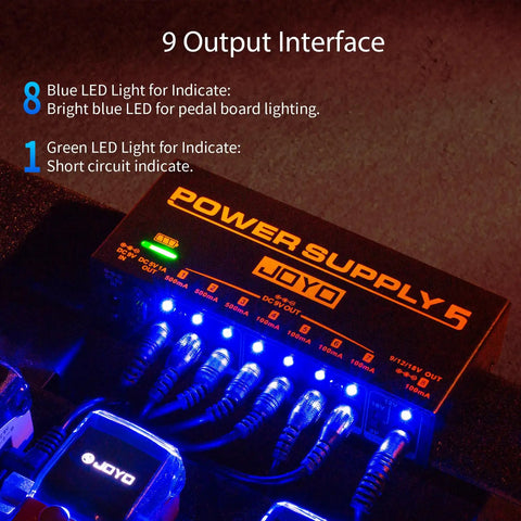 Built In 4400mAh Battery Gig Ready Pedalboard Power Supply With Eight 9V 12V 18V Outputs And 5V 1A USB Port, LED lights on