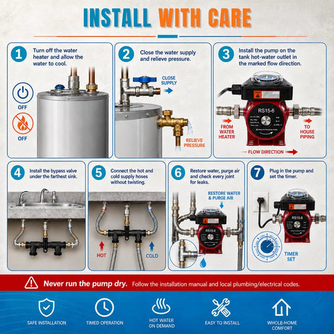 Step-by-step installation guide for Upgraded Hot Water Recirculating Pump Kit Fits 595916 And 0955805 Models.