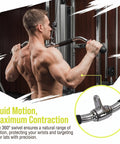 Man using Lat Bar Cable Machine Attachment With Full Rotation Rubber Grip 30 Inch Pulldown Bar for lat pulldowns