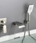 Wall Mount Bathtub Faucet With Hand Shower And Waterfall Tub Spout, Complete Tub And Shower Faucet Set With Rough In Valve Trim Kit