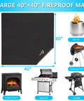 40 Inch Square Fire Pit Mat For Decks, Patios And Grills, Fireproof And Waterproof Under Grill Pad, with grills and stoves