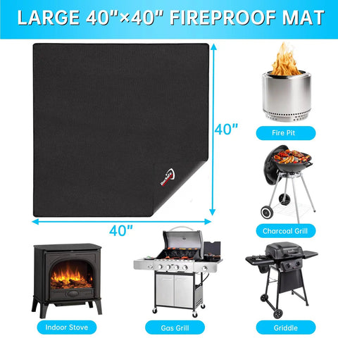 40 Inch Square Fire Pit Mat For Decks, Patios And Grills, Fireproof And Waterproof Under Grill Pad, with grills and stoves