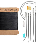 Heavy Duty Leather Stitching Kit With 32 Yards Waxed Thread, 8 Upholstery Needles, Long Curved And J Shaped Leather Needles